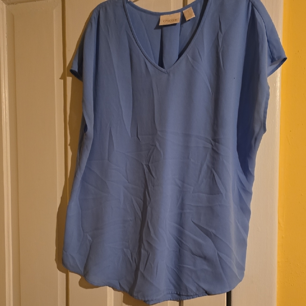 Chico's Sky Blue Dress Casual Cap Sleeve Blouse